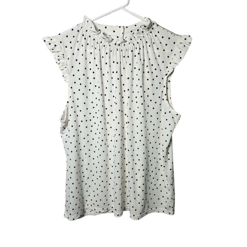 Adrianna Papell Women's Polka Dot Tank Ruffle‎ Sleeve Neck Suze XL Black White